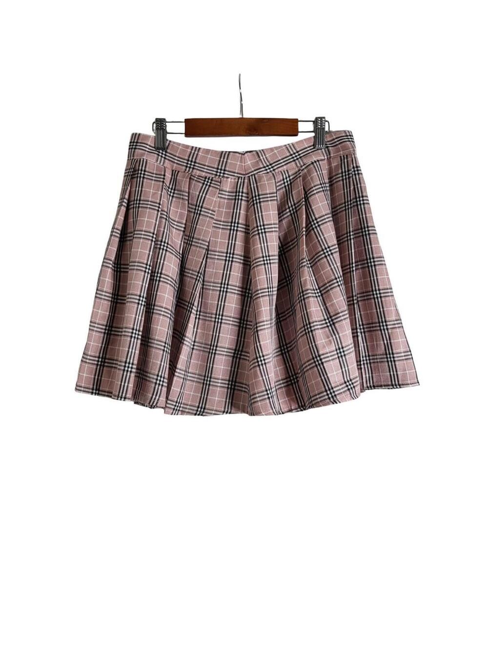 Romwe Pink Plaid Pleated Skirt J Fashion Preppy Size M